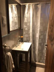 y baño con lavabo y ducha. en LOS ABUELOS Casa a 50 metros del mar en Mar del Plata