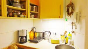 a kitchen with a sink and a counter top with a coffee maker at Private Gästezimmer bei Ila Zimmerling in Dresden