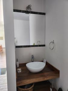 a bathroom with a white sink and a mirror at Casa de campo en Tupungato, Mendoza. in Tupungato