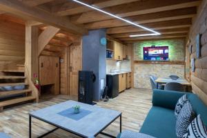 TV a/nebo společenská místnost v ubytování TATRYSTAY RiverStone Chalets