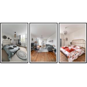 três fotografias de um quarto e uma sala de estar em Résidence Epinat - Appartements centre & parking em Vichy