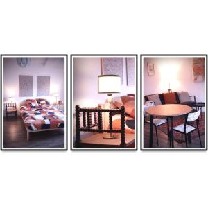 4 photos d'une chambre avec un canapé et une table dans l'établissement La Grande Maison Clermont - Appartements centre ville, à Clermont-Ferrand