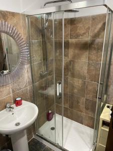 a bathroom with a shower and a sink at Apartamentos el soho in Avila