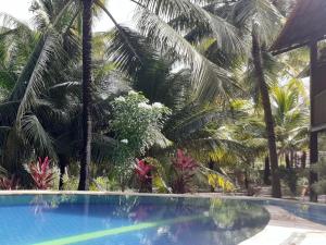 a swimming pool with palm trees in the background at Ecolodge Batel Alagoas in Coruripe