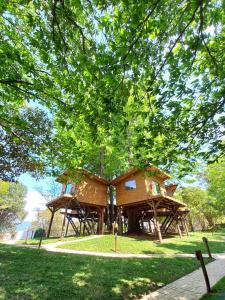 uma casa na árvore no meio de um parque em All Black Resort em Monte Verde