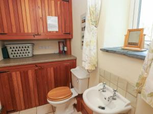 a bathroom with a toilet and a sink at 2 Yr Hen Felin in Haverfordwest +16 photos