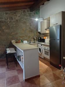 una cocina con nevera y encimera. en Casa Rural El Turuterro en Cepeda