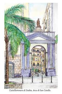 un dibujo de un edificio con una palmera en La Casa di Nonna Cristina, en Castellammare di Stabia 35 fotos más