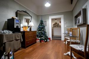 a living room with a christmas tree in the corner at Residenza Centro Storico in Lucca