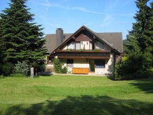 a house with a green yard with a tree at Landhaus Fischer in Sankt Andreasberg