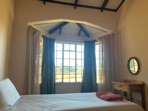 a bedroom with a bed and a large window at Brackenburn Trout and Trail Retreat in Elandskop