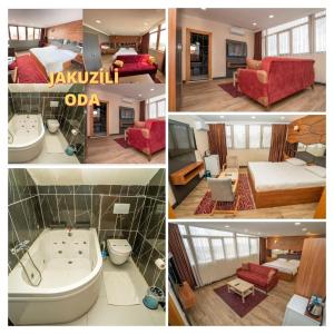 a collage of four pictures of a hotel room at HİLL SUİTES in Istanbul