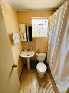 a small bathroom with a toilet and a sink at Cabaña Algarrobo in Algarrobo