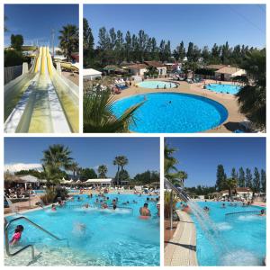 a collage of four pictures of a swimming pool at Mobil home MAXI CONFORT SUR LA COTE D'AZUR in Fréjus