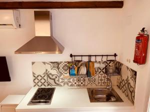 a small kitchen with a sink and a stove at Casita del Flamingo en Casco Histórico in Alicante