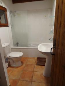 a bathroom with a toilet and a sink at La Chillaudie in Verteillac