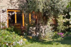 un jardín con un árbol y flores frente a una casa en Centrico y privado en San Rafael