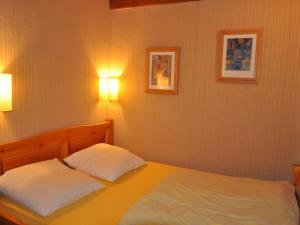 een slaapkamer met een bed met 2 kussens en 2 verlichting bij Appartement Châtel, 2 pièces, 5 personnes - FR-1-693-49 in Châtel
