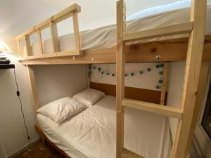 シャテルにあるStudio confortable proche remontées mécaniques, parking privatif - Multi Pass inclus - FR-1-693-88の部屋に二段ベッドがいくつかある