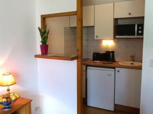 eine kleine Küche mit einer Theke und einem Waschbecken in der Unterkunft Appartement Bagnères-de-Luchon, 2 pièces, 4 personnes - FR-1-313-127 in Luchon