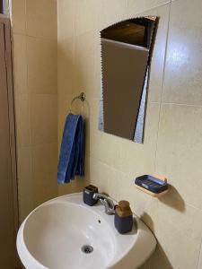 MiaDa’bia في مادبا: حمام مع حوض أبيض ومرآة