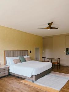 a bedroom with a bed and a ceiling fan at Gunita Villas in Santo Tomas