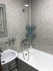 a bathroom with a shower and a sink and a tub at Apartment Center 1 in Tashkent