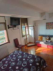 Zimmer mit einem Bett und einem Flachbild-TV in der Unterkunft Casaemy in Pineda de Mar