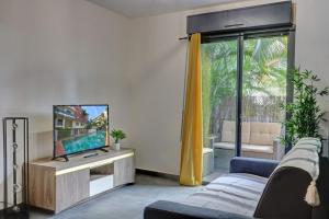 a living room with a tv and a couch at Le Zévi - appt T2 Saint Denis in Saint-Denis