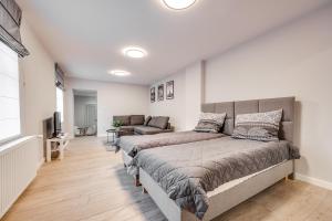 a living room with two beds and a couch at Central Platinum Apartments 19 in Rybnik