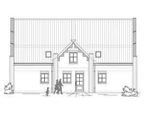 een tekening van een familie die voor een huis loopt bij FriesenKOJE 4, Balkon, Hunde willkommen! in Greetsiel