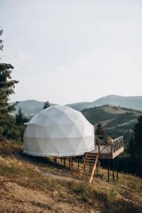 Mandra Hills في Richka: خيمة بيضاء كبيرة على تلة مع درج
