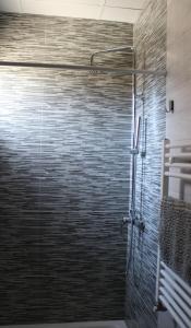 a shower with a glass door in a bathroom at Casa Rural "La Cerecera" in Los Navalucillos