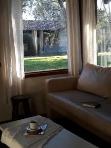 a living room with a couch and a window at Cabañas Las Dinas in Tandil