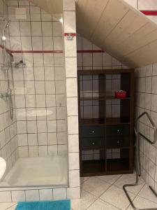 a bathroom with a shower and a sink at Lukashof in Waldmünchen