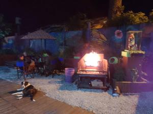 a dog laying on the ground next to a lit candle at Sentir Indiano in Valeria del Mar