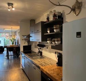 a kitchen with a sink and a counter top at HOLTINGERHUYS Uffelte- Giethoorn! Optie Wellness!!! in Uffelte