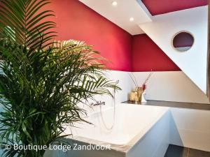 ein Bad mit einer Dusche und einer Pflanze in der Unterkunft Boutique Lodge Zandvoort in Zandvoort