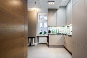 Kuchyň nebo kuchyňský kout v ubytování Apartament PLATYNOWY - Centrum Gliwic z parkingiem