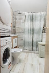 La salle de bains est pourvue d'un lave-linge et de toilettes. dans l'établissement Apartman Lazar, à Pale