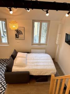 a bedroom with a large bed and a couch at LOFT DU BRAS DOR in Boulogne-sur-Mer +10 photos