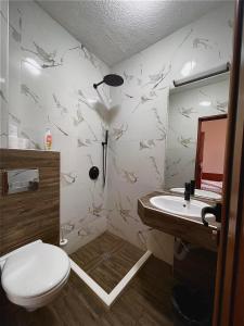 a bathroom with a toilet and a sink at Rooms Sonata in Kyustendil