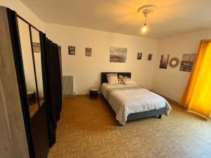 een slaapkamer met een bed in een kamer bij Appartement t3 en plein centre-ville châtellerault, in Châtellerault