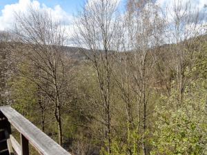 a view of the mountains from a wooden deck at chalet 282 - La Boverie in Rendeux