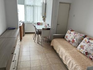 a living room with a couch and a table at Apartament Maria in Călimăneşti