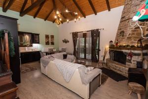 Ονειροπαγιδα في كاربنيسي: غرفة معيشة مع أريكة ومدفأة