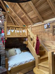 1 dormitorio con 2 literas en una cabaña de madera en Brvnara Mila Vila en Pranjani