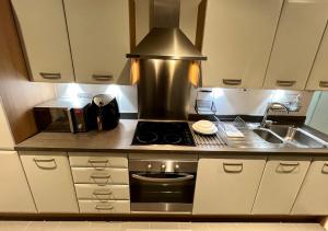 małą kuchnię z kuchenką i zlewem w obiekcie 1 Bed Stunning Central London Apartment City Road w Londynie