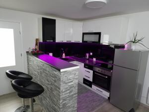 a kitchen with a purple counter top and a refrigerator at Apartment Djurdjic in Pale
