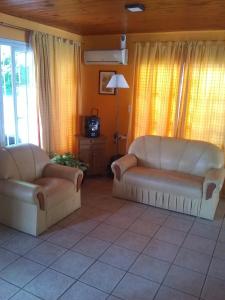 sala de estar con 2 sofás y TV en Piedra de luna en Villa Carlos Paz
